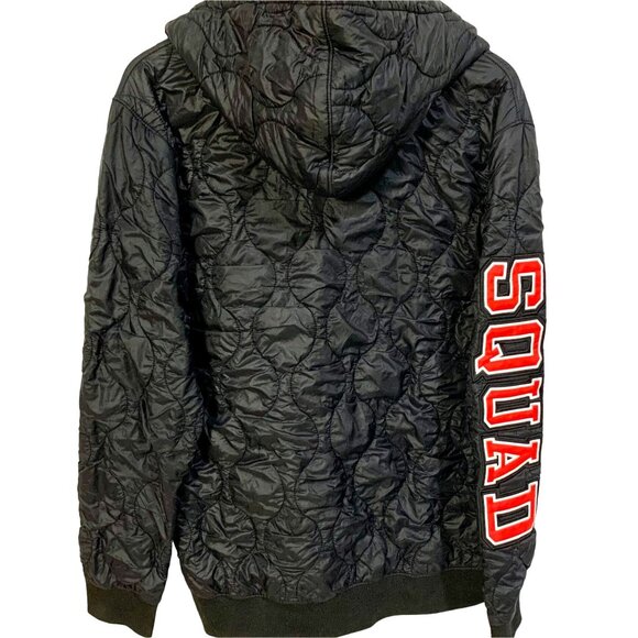 Hudson Outwear Puffer Jacket Embroidered Shark Mouth Squad Hood Zip Black Size L - Picture 8 of 12